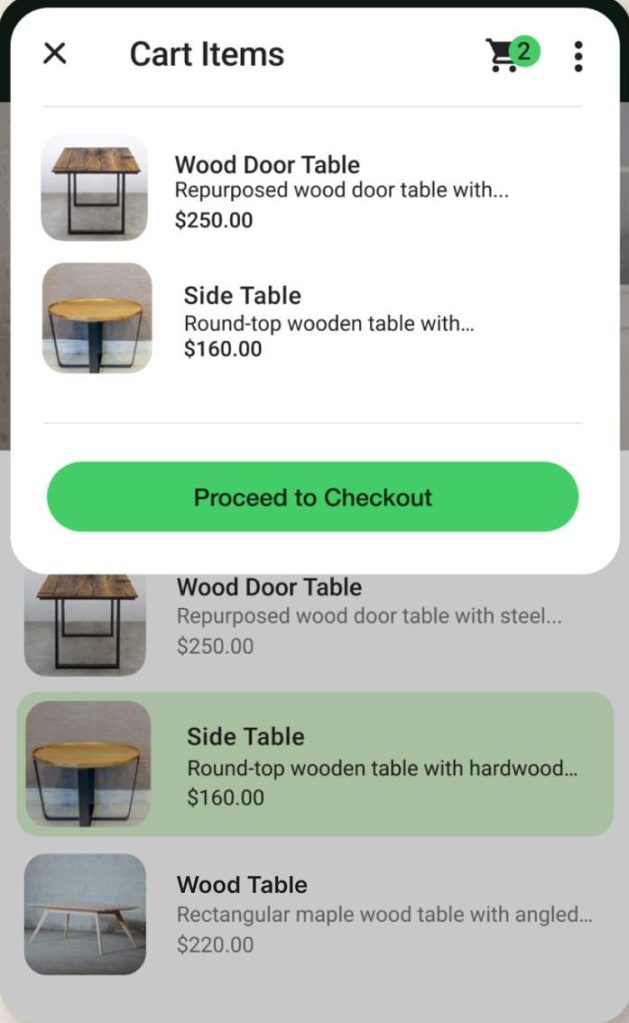 Items in a user's cart in the WhatsApp Business App