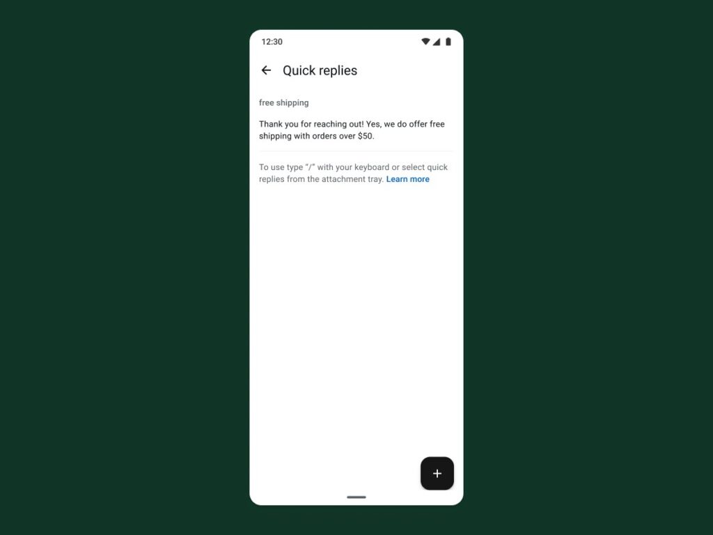 WhatsApp Business quick replies example